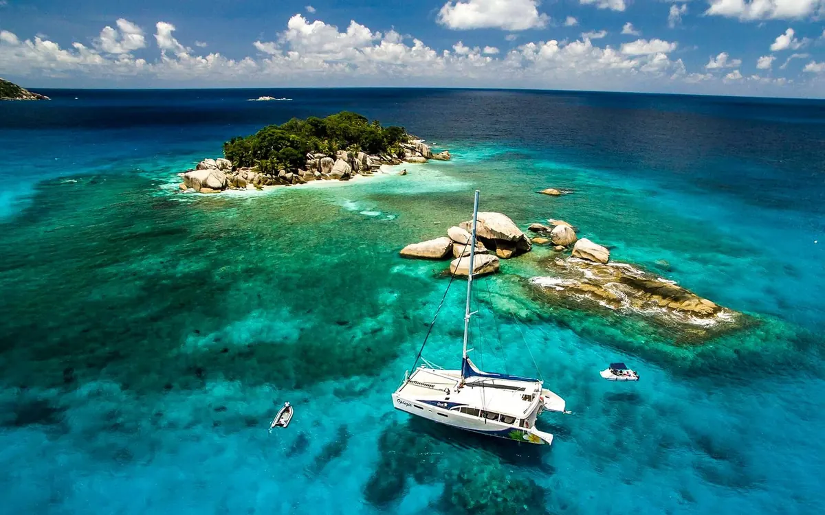 Moyenne Island seen from a boat in the Seychelles